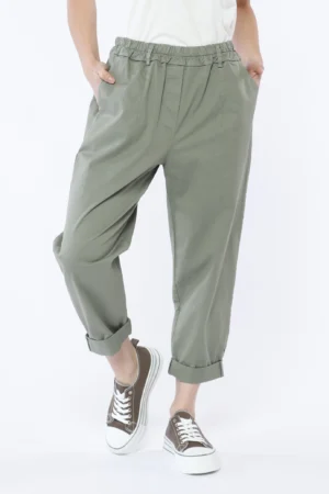 PANTALONE barrel leg con elastico di chiusura in vita e passanti alla cintura
