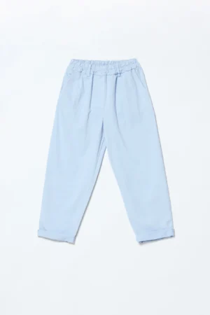PANTALONE barrel leg con elastico di chiusura in vita e passanti alla cintura