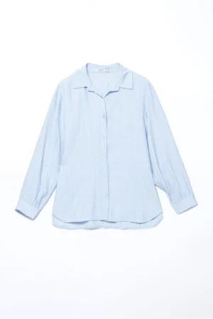 CAMICIA versatile a trama striata con bottoni sui polsini e colletto alla francese