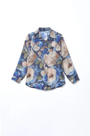 CAMICIA a fantasia di fiori con fondo ampio e colletto alla francese