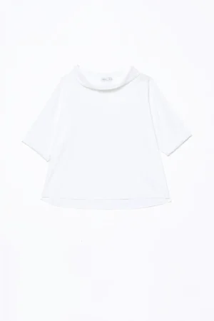 BLUSA monocolore con scollo a barca risvoltato e manica ampia