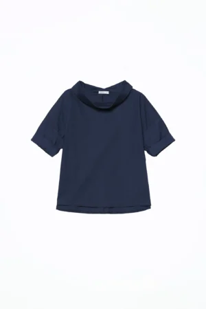 BLUSA monocolore con scollo a barca risvoltato e manica ampia