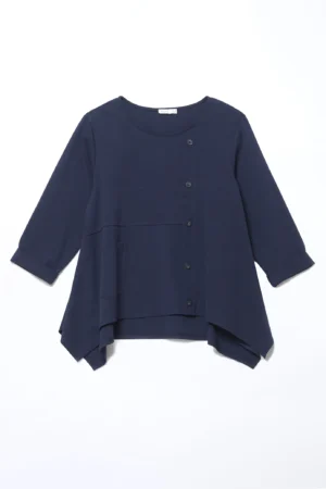 BLUSA ampia scollata a barca con cuciture asimmetriche taschino e bottoncini decorativi di tendenza