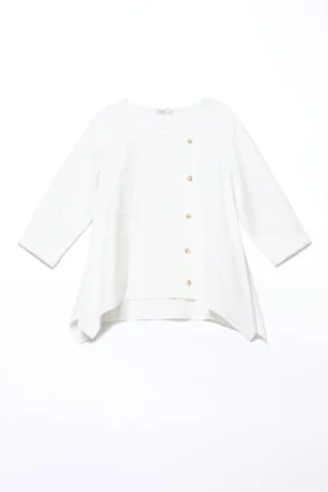 BLUSA ampia scollata a barca con cuciture asimmetriche taschino e bottoncini decorativi di tendenza