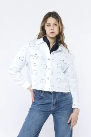 GIACCA jeans con occhielli ricamati e colletto reverse