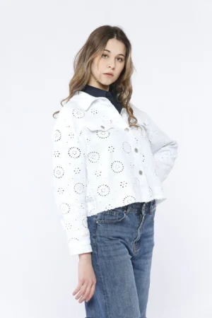 GIACCA jeans con occhielli ricamati e colletto reverse