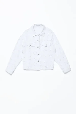 GIACCA jeans con occhielli ricamati e colletto reverse