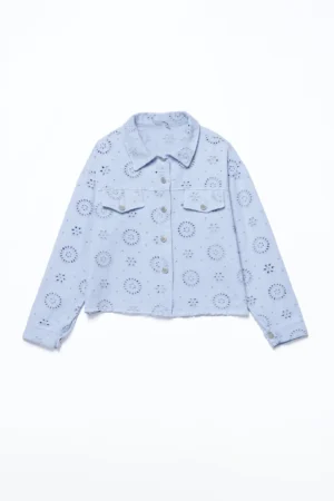 GIACCA jeans con occhielli ricamati e colletto reverse
