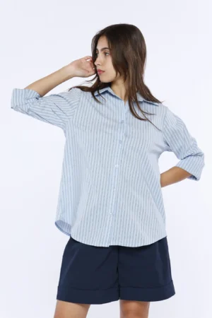 CAMICIA business woman a righe con colletto alla francese