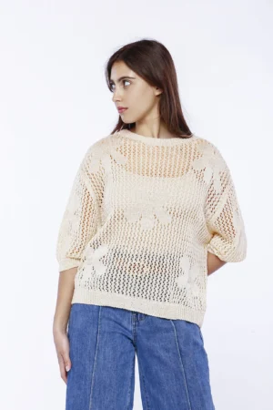 MAGLIA scollo a giro lavorata a tricot