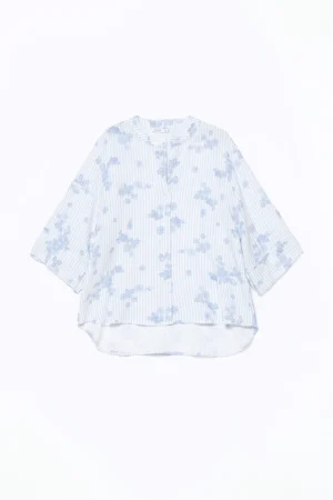 BLUSA scollo a V  stampa a fiori e righe