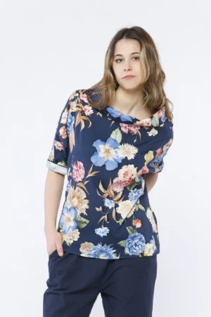 BLUSA Scolloa barca  con stampa floreale