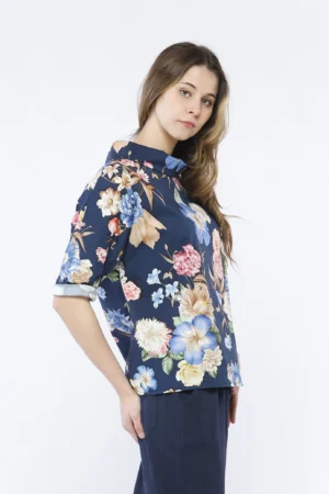 BLUSA Scolloa barca  con stampa floreale