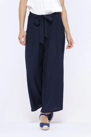 PANTALONE fresco e versatile a zampa larga striato con chiusura a elastico ed elegante cinta in vita