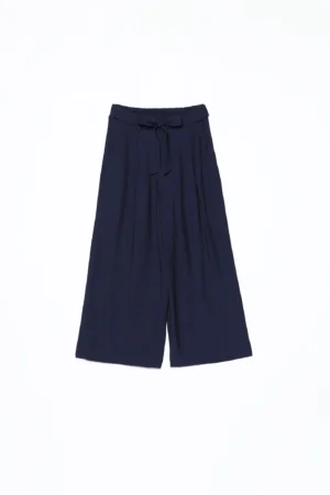 PANTALONE fresco e versatile a zampa larga striato con chiusura a elastico ed elegante cinta in vita