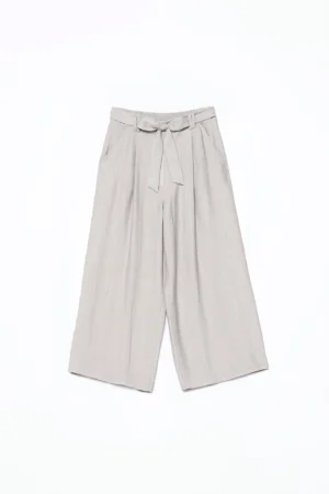 PANTALONE fresco e versatile a zampa larga striato con chiusura a elastico ed elegante cinta in vita