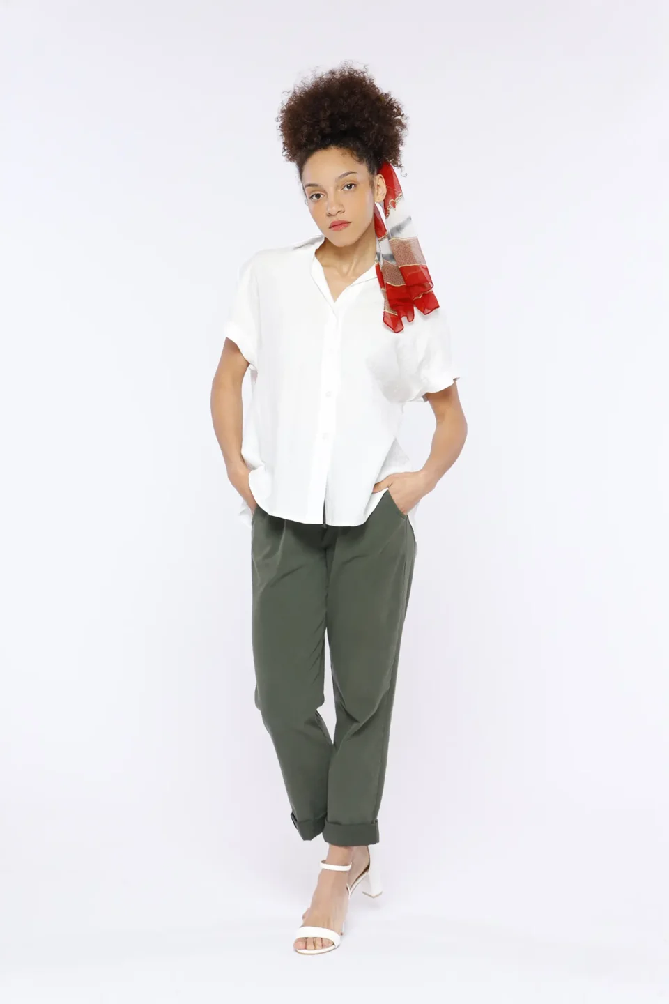 CAMICIA striata a manica corta con colletto alla francese ONEWORLD HYBRID