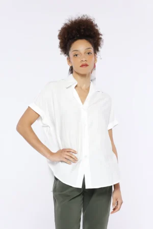 CAMICIA striata a manica corta con colletto alla francese
