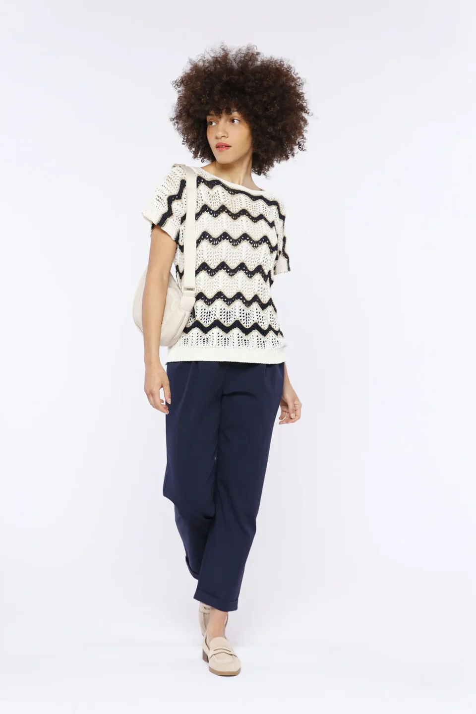 MAGLIA traforata a manica corta e con righe bicolore ONEWORLD HYBRID