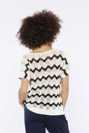 MAGLIA traforata a manica corta e con righe bicolore