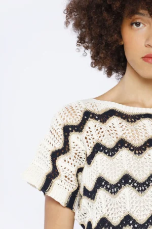 MAGLIA traforata a manica corta e con righe bicolore