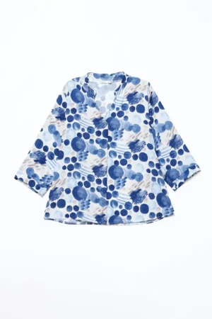 BLUSA ampia a fantasia di pois con colletto alla coreana aperto a V
