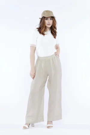 PANTALONE wide leg in fresco lino con elastico di chiusura e orli alti alle caviglie ONEWORLD HYBRID