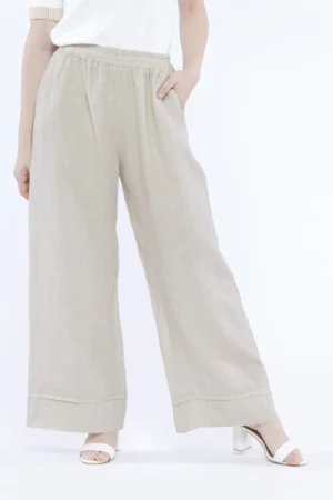 PANTALONE wide leg in fresco lino con elastico di chiusura e orli alti alle caviglie