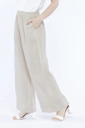 PANTALONE wide leg in fresco lino con elastico di chiusura e orli alti alle caviglie