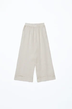 PANTALONE wide leg in fresco lino con elastico di chiusura e orli alti alle caviglie