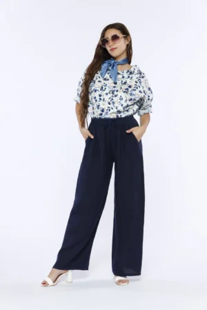 PANTALONE in fresco lino wide leg con laccetto di chiusura in vita ONEWORLD HYBRID