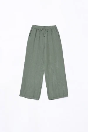 PANTALONE in fresco lino wide leg con laccetto di chiusura in vita