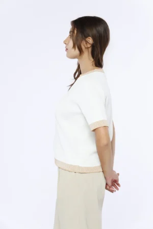 T-SHIRT casual a manica corta con orli bicolore a costine
