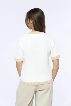 T-SHIRT casual a manica corta con orli bicolore a costine