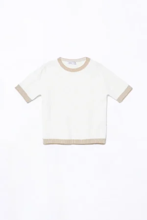 T-SHIRT casual a manica corta con orli bicolore a costine
