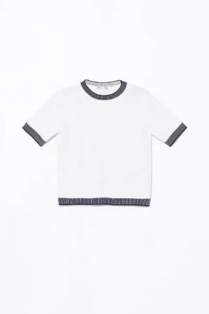 T-SHIRT casual a manica corta con orli bicolore a costine