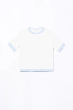T-SHIRT casual a manica corta con orli bicolore a costine