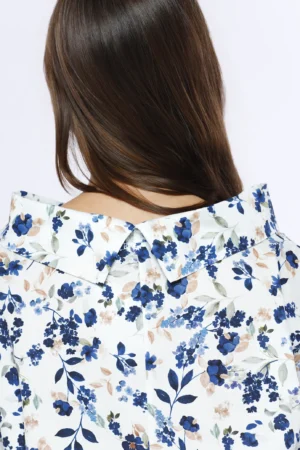 BLUSA a manica corta con stampa fiori di campo e scollo a barca risvoltato