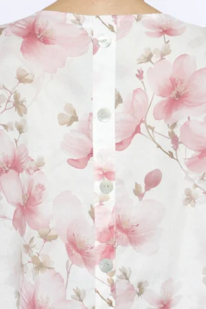 BLUSA elegante e versatile a stampa fiori rosa con scollo a barchetta