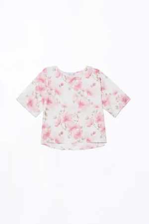 BLUSA elegante e versatile a stampa fiori rosa con scollo a barchetta