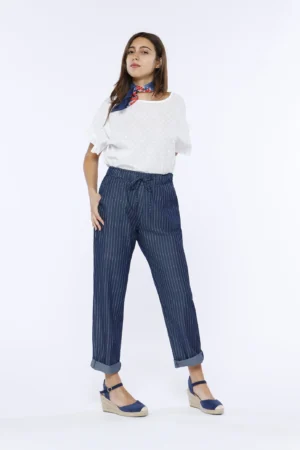 PANTALONE comodo a righe con risvolti di tendenza alle caviglie e laccetto di chiusura in vita ONEWORLD HYBRID