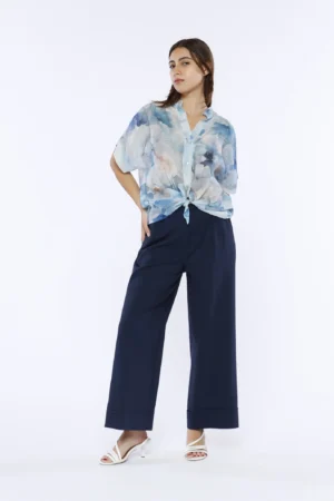 CAMICIA ampia e fresca astampa fiori con elegante colletto alla coreana e manica corta ONEWORLD HYBRID
