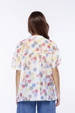 CAMICIA corta e casual a pois pastello di tendenza con colletto alla coreana e manica corta